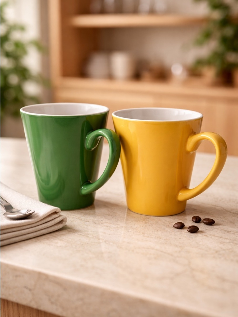 Vintage 1999 Set of 2 “Kahula Anything Goes” Yellow & Green Mugs